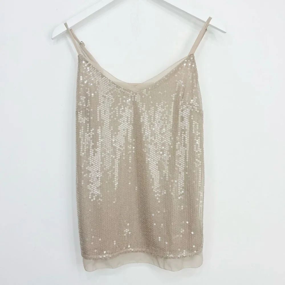 White House Black MarketโMetallic Shimmer Sequin V Neck Camisole Tank Top